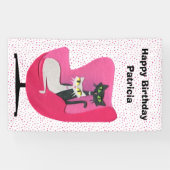 Verjaardag Elegante Mid Century Cats Roze Stoel St Spandoek (Horizontaal)
