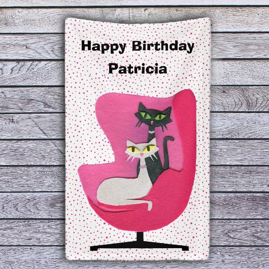Verjaardag Elegante Mid Century Cats Roze Stoel St Spandoek