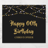 Verjaardag Elk jaar Zwart Goud String Lights Naam Bier Etiket (Enkel label)