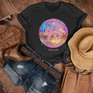 Verjaardag Elke Leeftijd Retro Heet Roze Disco Bal T-shirt