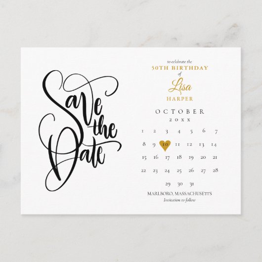 Verjaardag elke leeftijd Save the Date Agenda Goud Aankondigingskaart (Voorkant)