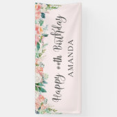 Verjaardag ELKE LEEFTIJD Waterverf Blush Pink Flor Spandoek (Verticaal)