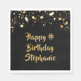 Verjaardag Elke leeftijd Zwart Goud Sterren Naam Servet