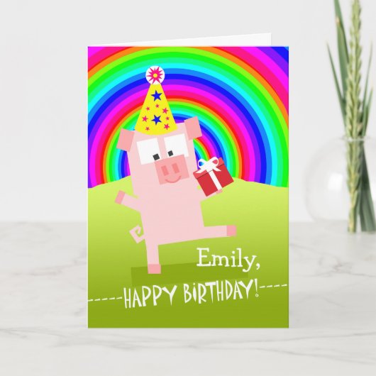 Verjaardag Emily met Dansend Varken Kaart (Voorkant)
