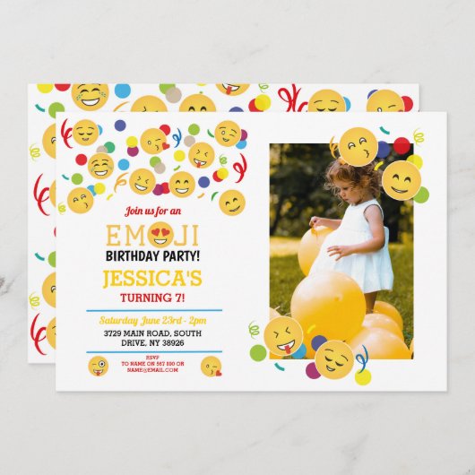 Verjaardag Emoji Kinderverjaardag Fun Happy Photo Kaart (Voorkant / Achterkant)