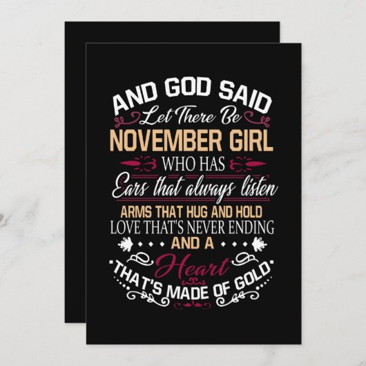 Verjaardag | En God zei dat er november een meisje Bedankkaart (Voorkant / Achterkant)