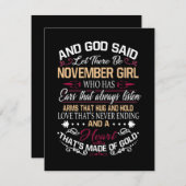 Verjaardag | En God zei dat er november een meisje Kaart (Voorkant / Achterkant)