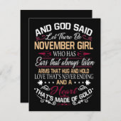 Verjaardag | En God zei dat er november een meisje RSVP Kaartje (Voorkant / Achterkant)