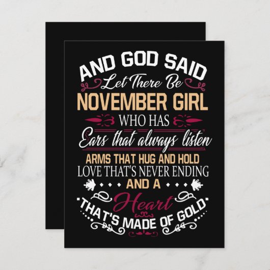 Verjaardag | En God zei dat er november een meisje RSVP Kaartje (Voorkant / Achterkant)