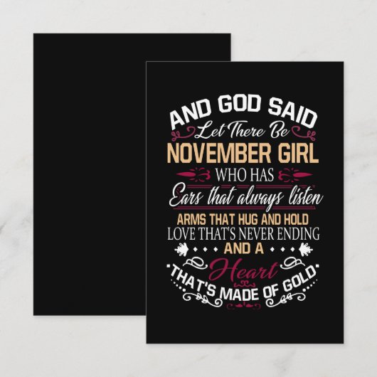 Verjaardag | En God zei dat er november een meisje RSVP Kaartje (Voorkant / Achterkant)