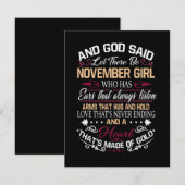 Verjaardag | En God Zei Laat Er November Meisje Zi Bedankkaart (Voorkant / Achterkant)