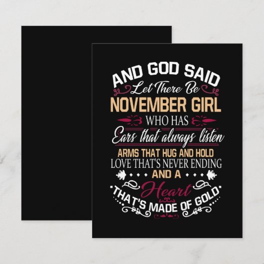 Verjaardag | En God Zei Laat Er November Meisje Zi Kaart (Voorkant / Achterkant)