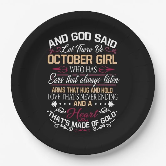 Verjaardag | En God zei: "Oktobermeisje" Papieren Bordje (Voorkant)