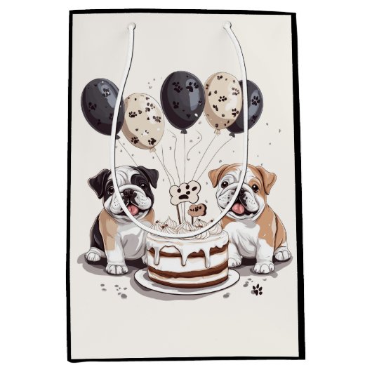 Verjaardag Engelse Bulldogs Medium Cadeauzakje (Voorkant)