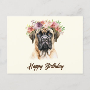 Verjaardag Engelse Mastiff Hond met Bloemen  Briefkaart