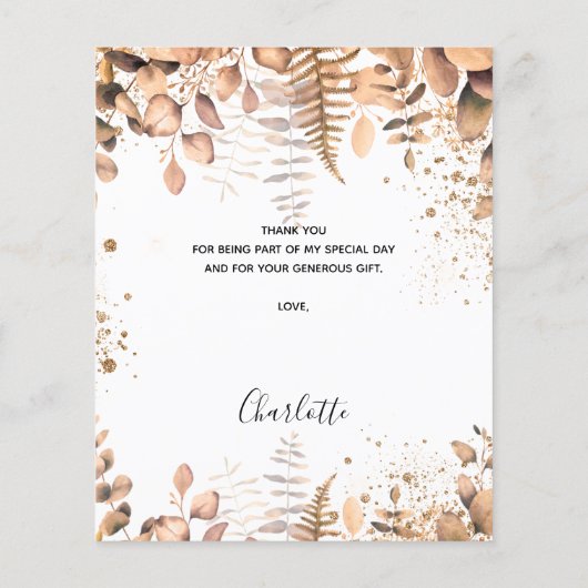 Verjaardag eucalyptus glitters budget bedankt flyer (Achterkant)