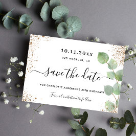 Verjaardag eucalyptus goud save the date