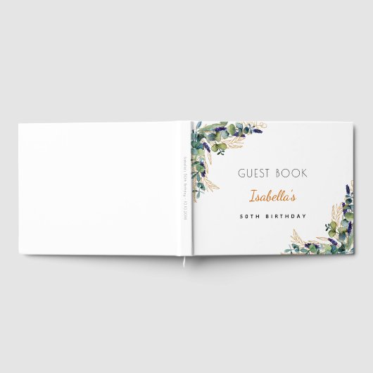 Verjaardag eucalyptus groen monogram gastenboek (Volledig)