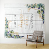 Verjaardag eucalyptus groen rustic hout naam wandkleed (In Situ (horizontaal))