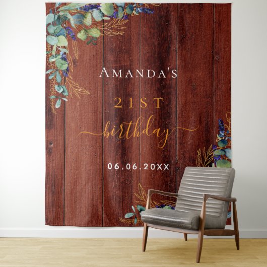 Verjaardag eucalyptus groen rustiek bruin hout wandkleed (In situ)
