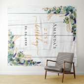 Verjaardag eucalyptus groen ruwe hout naam wandkleed (In Situ (horizontaal))