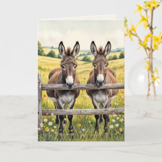 Verjaardag ezels staan achter een hek kaart (Gele Bloem)
