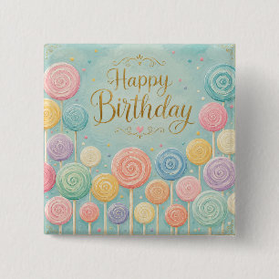 Verjaardag Fancy Waterverf Lolly's Vierkante Button 5,1 Cm