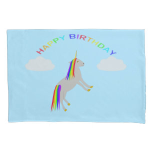 Verjaardag Fantasie Eenhoorn Regenboog en Wolken Kussensloop