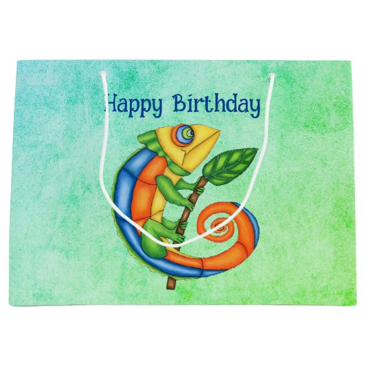 Verjaardag Fantasy Lachende Kleurrijke Hagedis Lea Groot Cadeauzakje (Voorkant)