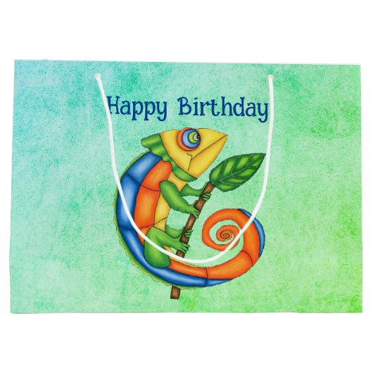 Verjaardag Fantasy Lachende Kleurrijke Hagedis Lea Groot Cadeauzakje (Achterkant)