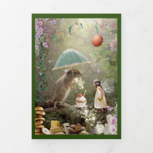verjaardag, fee, ballon, Tri Fold Drieluik Aankondiging