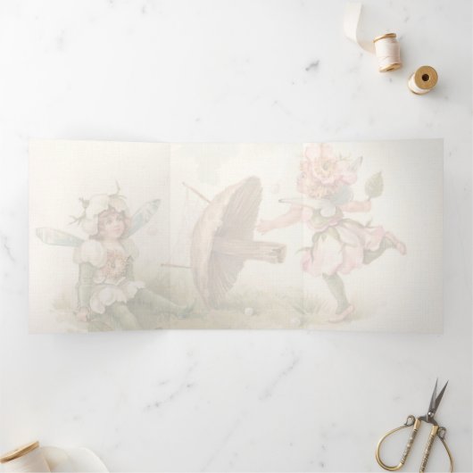 verjaardag, fee, ballon, Tri Fold Drieluik Aankondiging (Binnen)