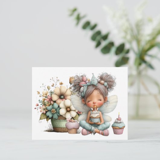 Verjaardag fee wensen briefkaart (Staand voorkant)