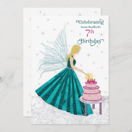 Verjaardag feest 7 jaar. Girl Fairy Lighting Candl Kaart (Voorkant / Achterkant)