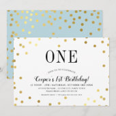 VERJAARDAG FEEST stijlvolle gouden confetti blauwe Kaart (Voorkant / Achterkant)