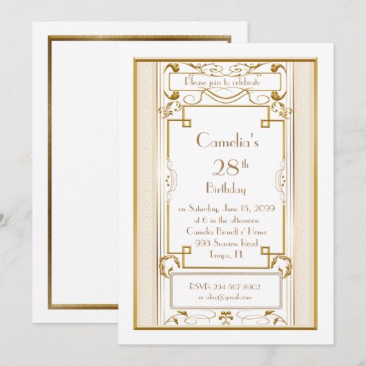 Verjaardag feest uitnodiging vrouw, grote Gatsby,  (Voorkant / Achterkant)