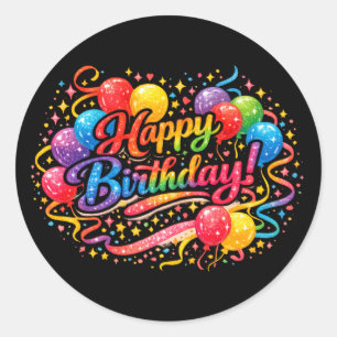 Verjaardag Feestelijke Regenboog Ballonnen Confett Ronde Sticker