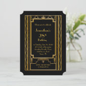 Verjaardag feestuitnodiging man, grote Gatsby, zwa Kaart (Staand voorkant)