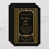 Verjaardag feestuitnodiging man, grote Gatsby, zwa Kaart (Voorkant / Achterkant)