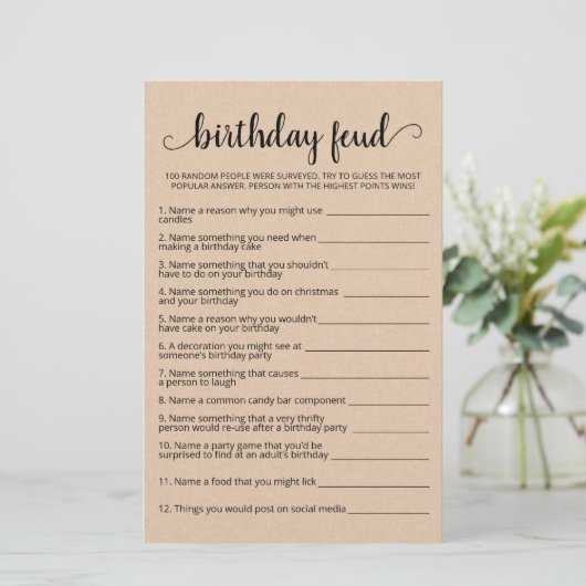 Verjaardag Feud spel met antwoorden (Staand voorkant)