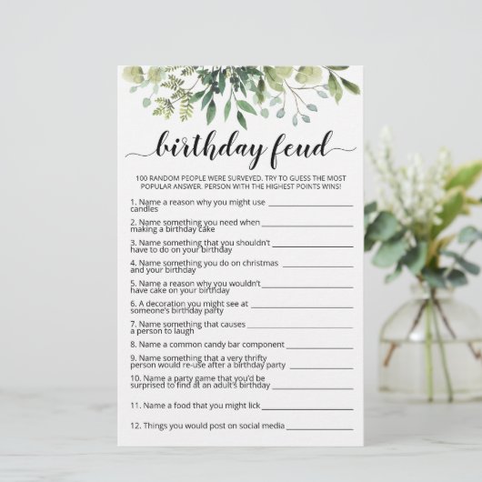 Verjaardag Feud spel met antwoorden (Staand voorkant)