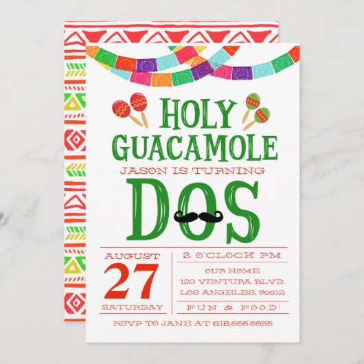 VERJAARDAG FIESTA - DOS draaien! Kaart (Voorkant / Achterkant)