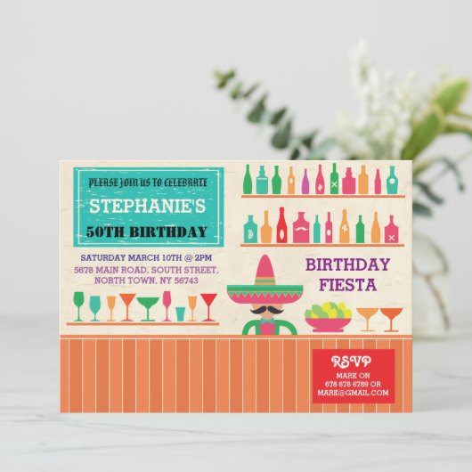 Verjaardag Fiesta Mexico Mexicaanse Party Bar Uitn Kaart (Staand voorkant)