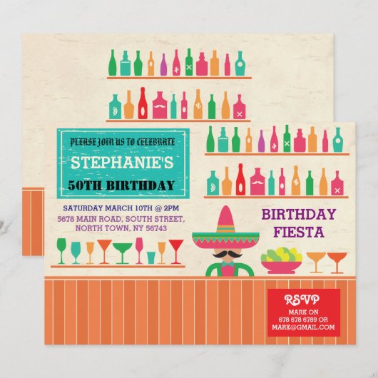 Verjaardag Fiesta Mexico Mexicaanse Party Bar Uitn Kaart (Voorkant / Achterkant)