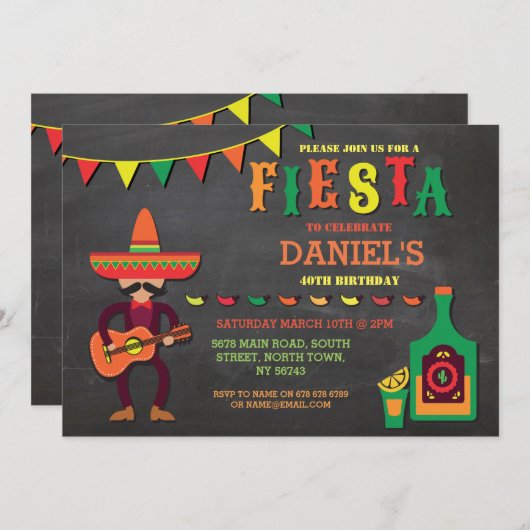 Verjaardag Fiesta Mexico Mexican Man Party Nodig u Kaart (Voorkant / Achterkant)