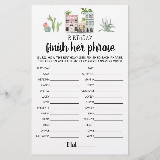 Verjaardag Finish Haar Zin Verjaardagsfeest spel (Voorkant)