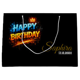 Verjaardag Fire & Ice Splash Design (Aangepast) Groot Cadeauzakje