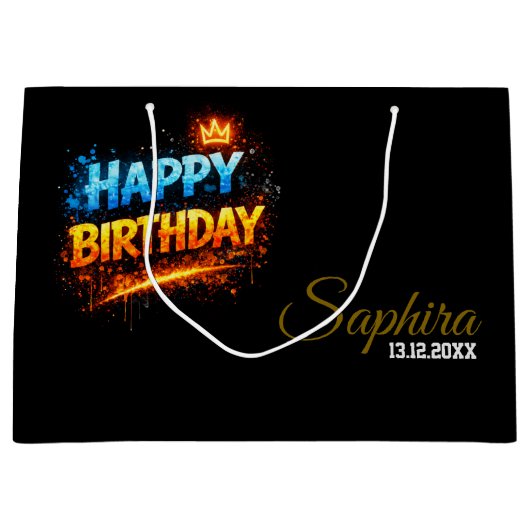 Verjaardag Fire & Ice Splash Design (Aangepast) Groot Cadeauzakje (Voorkant)