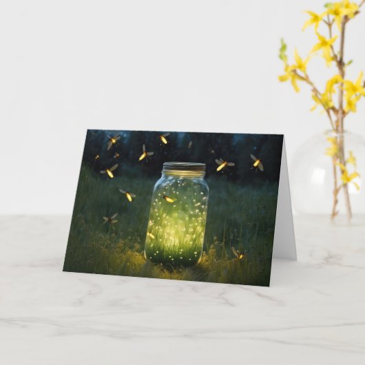 Verjaardag Fireflies Jar Kaart (Gele Bloem)