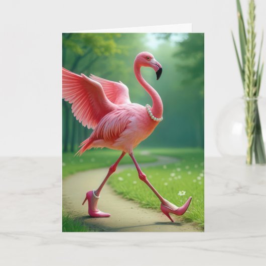 Verjaardag Flamingo met hoge hakken en parels Kaart (Voorkant)